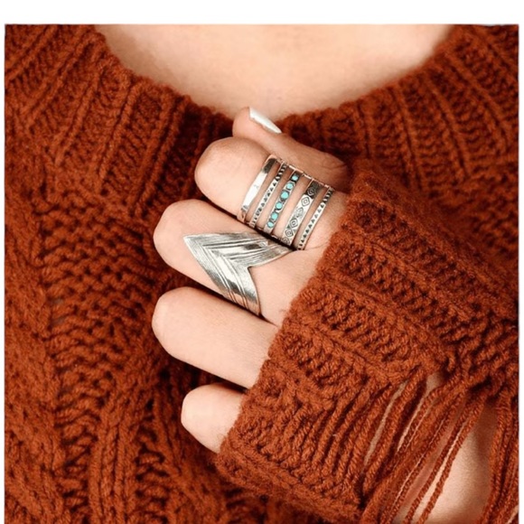 Boho Silver Plated with Turquoise Designed Ring - Picture 5 of 8